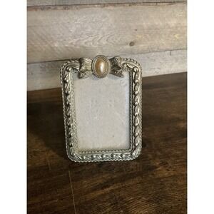 Vintage Hollywood Picture Frame  With Gold/Silvertone Bow Faux Pearl